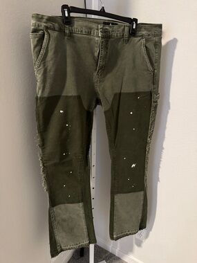 Men's Olive Green Patchwork Chinos